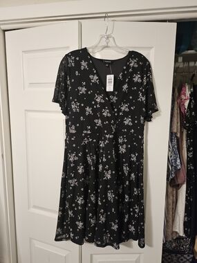 torrid Black Mini Dress with White Floral Print